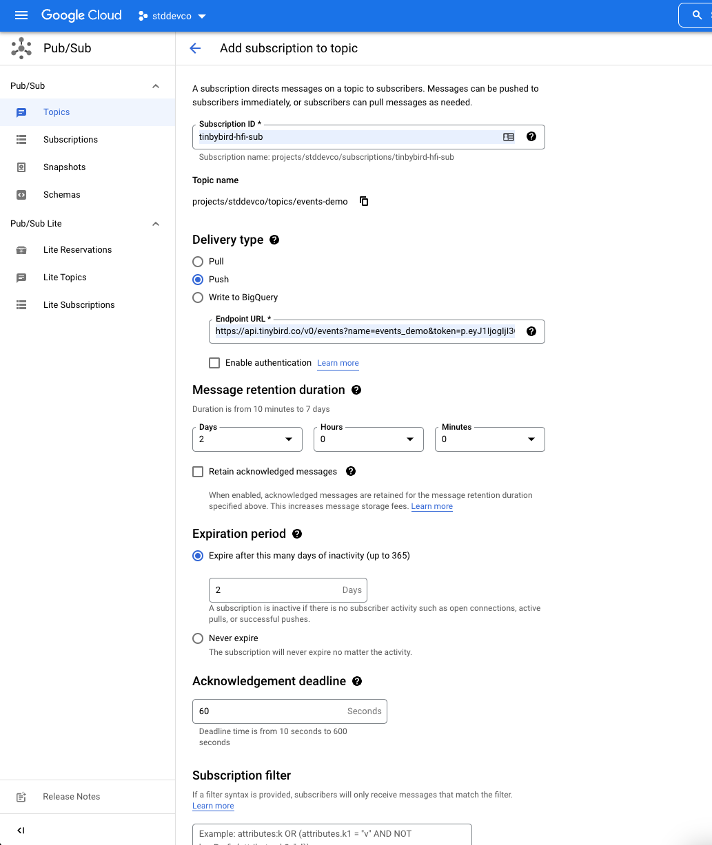 Add subscription to topic