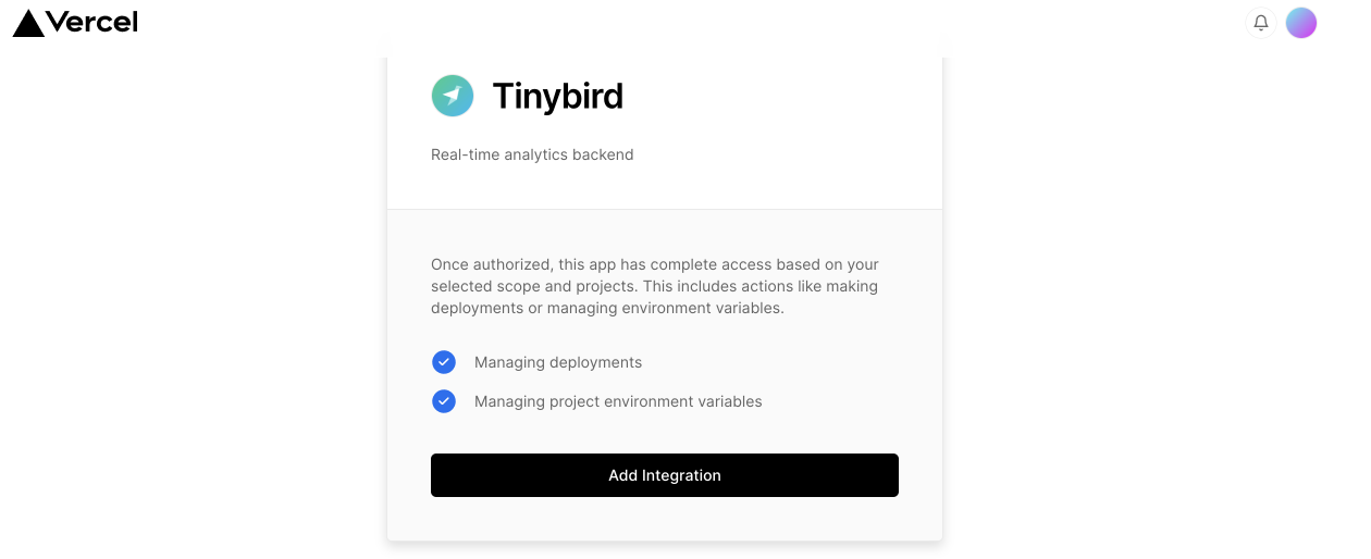 New Tinybird integration launch page