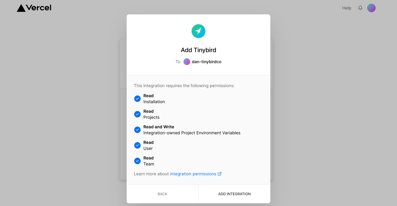 Approve permissions for integration