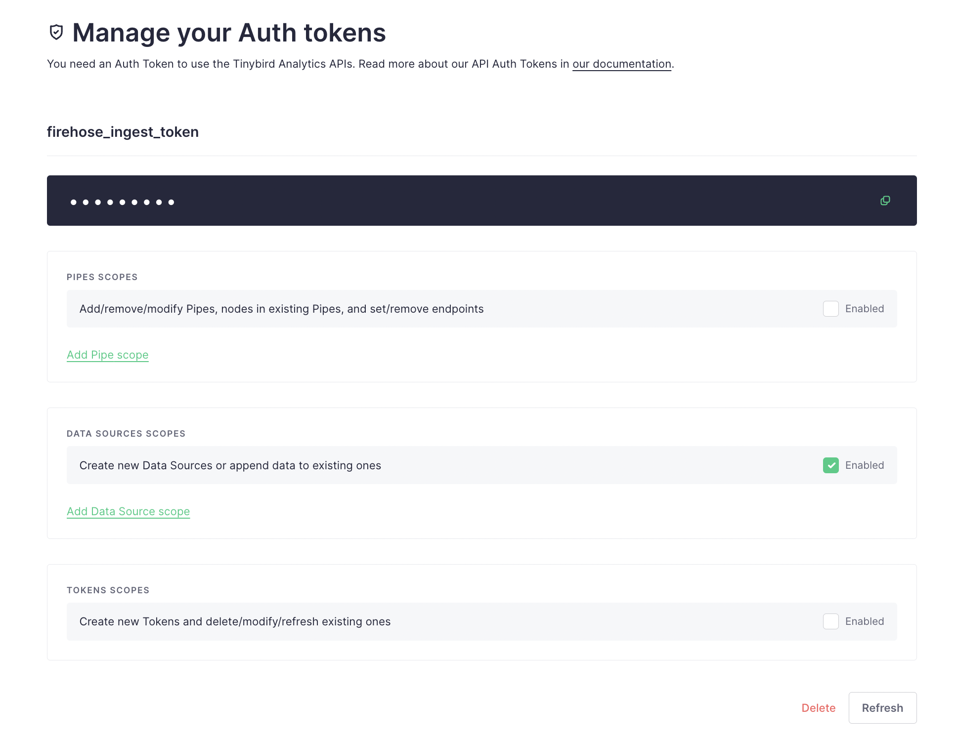 Create a token with the right scope