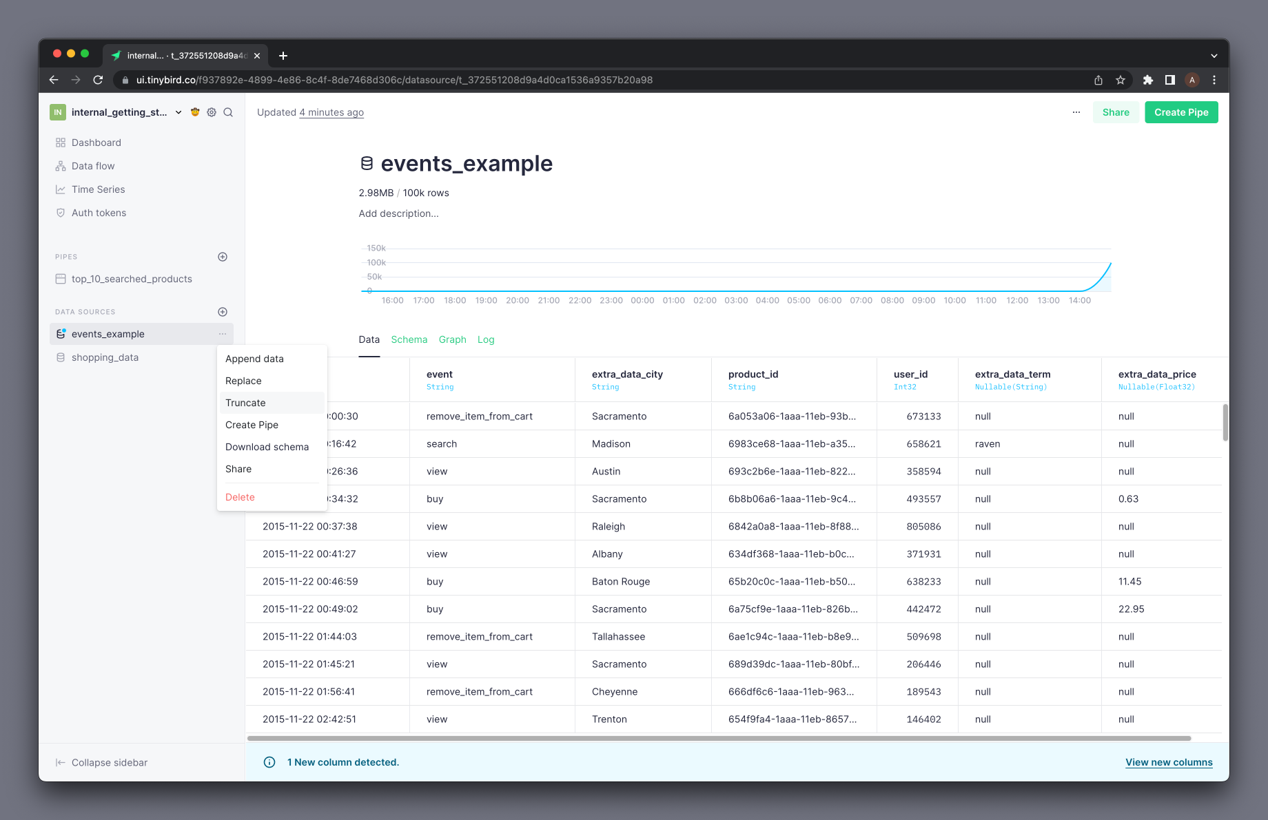Deleting selectively is only available via API, but truncating it to delete all of its data can be done via the UI.