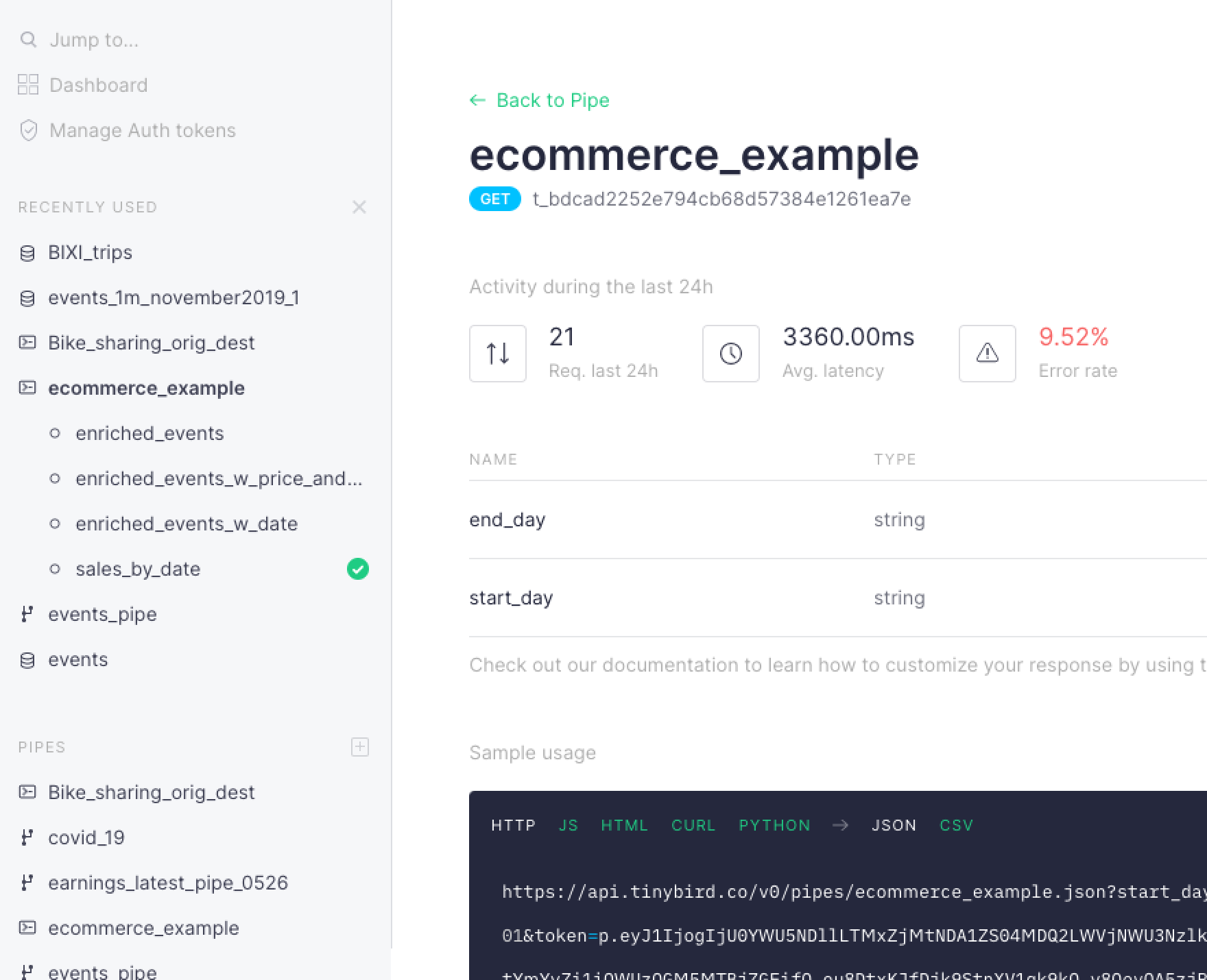 The API Endpoint page changes dynamically as you do changes in your Pipe