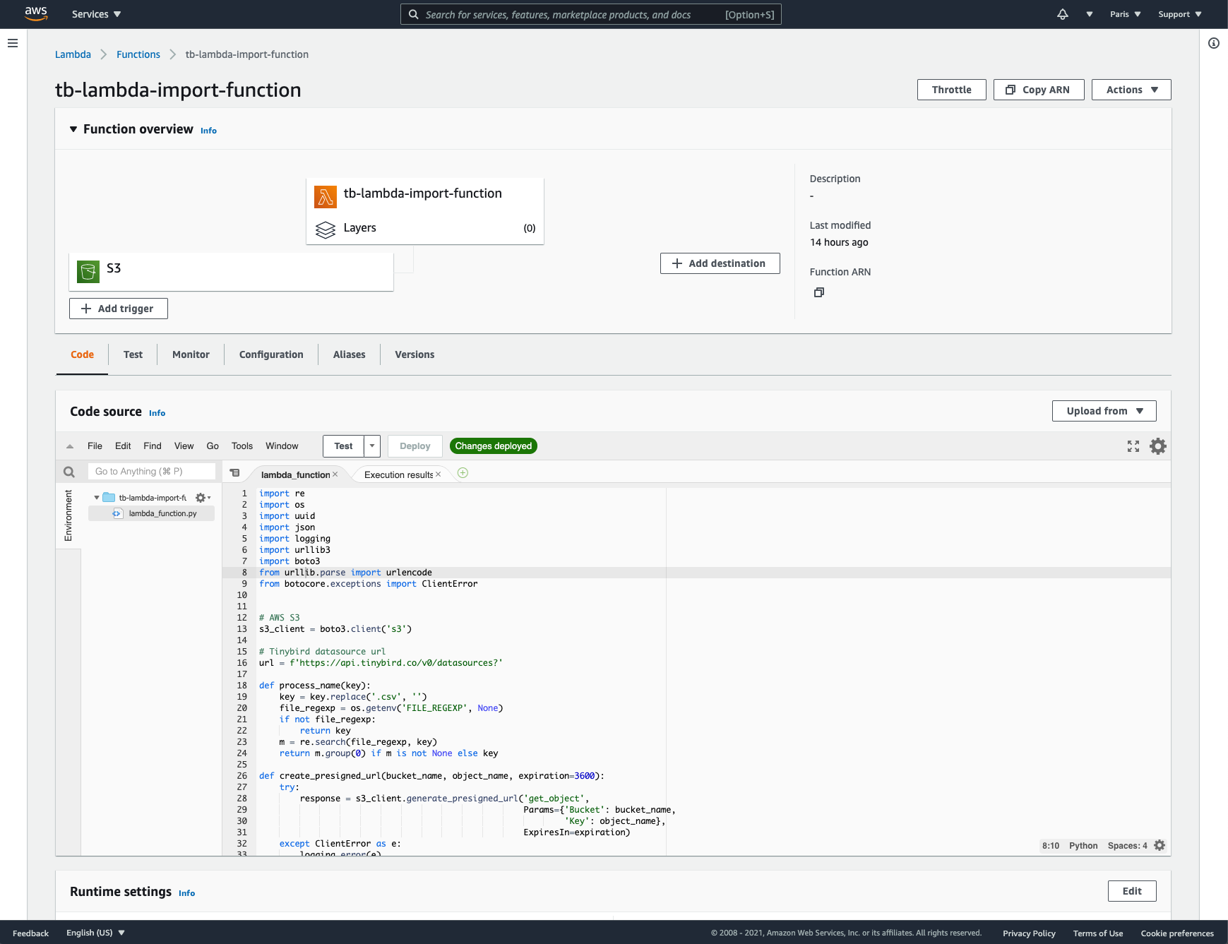 Lambda function to sync an S3 bucket to Tinybird